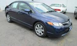Civic LX sedan that gets a estimated 36 MPG! 1.8L I4 SOHC 16V i-VTEC, 5-Speed Automatic, Fiji Blue Pearl, with NEW BRAKES and NEW TIRES. THIS PLATINUM LINE VEHICLE INCLUDES * 6 MONTH/6,000 MILE WARRANTY WITH $0 DEDUCTIBLE,*OVER 110 POINT QUALITY CHECKLIST
