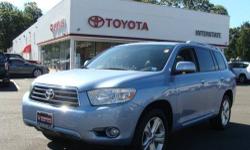 2008 HIGHLANDER LIMITED-V6-AWD. METALIC BLUE, LEATHER INTERIOR. NAVIGATION, MOONROOF, HEATED SEATS, BACK-UP CAMERA, BLUETOOTH. TOYOTA CERTIFIED WITH SPECIAL 1.9% FINANCING AVAILABLE UP TO 60 MONTHS. THIS VEHICLE ALSO RECEIVES OUR EXCLUSIVE LIFETIME