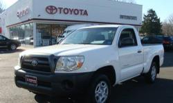 2008 TACOMA BASE-4CYL.RWD. MANUAL 5 SPEED-WHITE, GRAPHITE INTERIOR. CLEAN WELL MAINTAINED AND FRESHLY SERVICED. TOYOTA CERTIFIED WITH SPECIAL 1.9% FINANCING AVAILABLE UP TO 60 MONTHS. THIS VEHICLE ALSO RECEIVES OUR EXCLUSIVE LIFETIME POWERTRAIN WARRANTY.