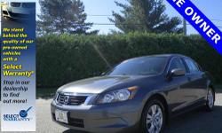 Accord LX-P 2.4, 4D Sedan, 5-Speed Automatic with Overdrive, FWD, 100% SAFETY INSPECTED, FULL ALIGNMENT, NEW ENGINE OIL FILTER, ONE OWNER, and SERVICE RECORDS AVAILABLE. Vehicles with a 12/12 Select Warranty have passed a 110-point inspection and the