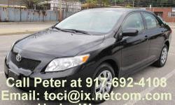 Call 917.692.4108 if interested. 2009 Toyota Corolla LE 4 door sedan in new condition. Low miles. The car has a CARFAX clean title guarantee. The car is Under Toyota Powertrain warranty until September 2013 or 60K miles. Black exterior, like new in