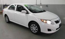 Very low miles on this Corolla LE, 1.8L I4 DOHC Dual VVT-i, 4-Speed Automatic, Super White, 1.9% available, Cruise Control and NEW TIRES. CLEAN VEHICLE HISTORY....NO ACCIDENTS! REMAINDER OF FACTORY WARRANTY, SERVICE RECORDS AVAILABLE. COMPARE!! BEST VALUE