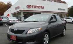 2010 COROLLA LE-4CYL-FWD-AUTOMATIC. METALIC GREY, ASH INTERIOR. CLEAN, WELL MAINTAINED, FRESHLY SERVICED. TOYOTA CERTIFIED WITH SPECIAL 1.9% FINANCING AVAILABLE UP TO 60 MONTHS. THIS VEHICLE ALSO RECEIVES OUR EXCLUSIVE LIFETIME POWERTRAIN WARRANTY. CALL