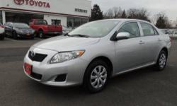 2010 COROLLA-LE-4CYL-FWD-GREY METALIC, ASH INTERIOR. CLEAN, WELL MAINTAINED AND FRESHLY SERVICED. TOYOTA CERTIFIED WITH 1.9% FINANCING AVAILABLE UP TO 60 MONTHS. THIS VEHICLE ALSO RECEIVES OUR EXCLUSIVE LIFETIME POWERTRAIN WARRANTY. CALL US TODAY TO