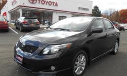 2010 COROLLA S-4CYL-FWD-AUTOMATIC-BLACK, CHARCOAL INTERIOR. MOONROOF, ALLOY WHEELS, BODY SIDE MOLDING AND SPOILER. TOYOTA CERTIFIED WITH 1.9% FINANCING AVAILABLE UP TO 60 MONTHS. THIS VEHICLE ALSO RECEIVES ONE YEAR OF TOYOTA AUTO CARE MAINTENANCE IN