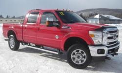 ***CLEAN VEHICLE HISTORY REPORT***, ***PRICE REDUCED***, and LEATHER. F-350 SuperDuty Lariat, 4D Crew Cab, Power Stroke 6.7L V8 DI 32V OHV Turbodiesel, 4WD, and Red. Confused about which vehicle to buy? Well look no further than this hard-working 2012