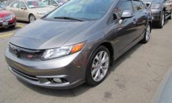 Civic Si, 4D Sedan, 2.4L I4 DOHC 16V i-VTEC, Close-Ratio 6-Speed Manual, FWD, Polished Metal Metallic, Black w/Cloth Seat Trim, and Power moonroof. Wow! What a nice smaller car. This attractive-looking and fun 2012 Honda Civic has a great ride and great