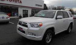 2012 4RUNNER SR5-V6-AWD-WHITE, CHARCOAL INTERIOR, ALLOY WHEELS, MOONROOF, BACK UP CAMERA, BLUETOOTH. CLEAN AND WELL MAINTAINED. TOYOTA CERTIFIED WITH 2.9% FINANCING AVAILABLE UP TO 60 MONTHS. THIS VEHICLE ALSO RECEIVES ONE YEAR OF TOYOTA AUTO CARE