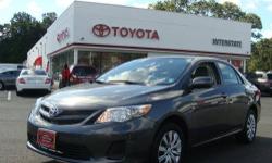 2012 COROLLA-LE-4CYL.FWD. METALIC GREY, ASH INTERIOR. VERY LOW MILES, TRADED IN FOR A LARGER VEHICLE. TOYOTA CERTIFIED WITH SPECIAL 1.9% FINANCING AVAILABLE UP TO 60 MONTHS. THIS VEHICLE ALSO RECEIVES OUR EXCLUSIVE LIFETIME POWETRAIN WARRANTY.