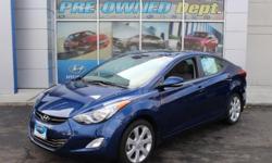 2013 HYUNDAI ELANTRA LIMITED CERTIFIED PRE-OWNED WITH 13,600 MILES. ALLOY WHEELS, BLUETOOTH, MULTI-FUNCTION LEATHER WRAP STEERING WHEEL, GRAY LEATHER INTERIOR, SUNROOF, FRONT HEATED SEATS and much more. This vehicle shows NO ACCIDENTS AND ONE PREVIOUS