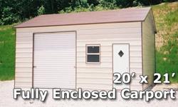 20' x 21' Fully Enclosed
Carport Garage - Installation Included
FREE INSTALLATION!
ANYWHERE IN THE USA!
This is a bargain for anyone looking for a Garage or Workshop! These ALL STEEL Structures come in many sizes and offer lots of options to fit your