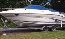 Call Boat Owner John 631-447-9262 245 Weekender with trailer, 5.0 Mercury I/O with 125 hours, halon system, 11 gallon fresh water tank, enclosed head, stove, sink, am/fm/cd, depth finder, dual batteries, trim tabs, fishing pole holders, fish finder and