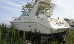 Features 7.4L Mercruiser with Bravo III outdrive. Popular, comfortable, pocket cruiser with Sleeping Accommodation's for Six, Head (Vacuflush) w/Vanity/Sink/Shower. Runs well with about 650 hrs. Raymarine Radar, Gps, FF, Flat screen TV, Complete canvas,