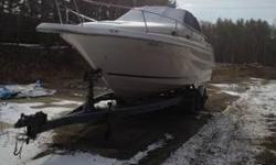 Call Boat Owner Ernie 518-470-4924. Sleeps 6, screens, full canopy, 7.4 mercury motor, Bravo 2 outdrive, clean, tri-axle trailer, trailer needs fenders, good tires, towes excellent, winterized, new carpet, stove, fridge, shower, bathroom, 2 sinks, 2 beds,