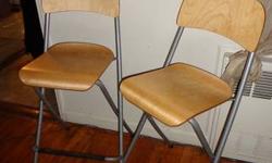 Two Cherry bar stools with swivel in excellent condition- $99 each or best offer.
Made for 41" counter; seat height is 29".
Black cloth seat cushions 18" in diameter.
