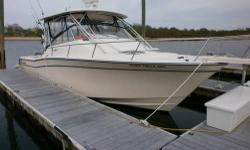 Twin Yamaha 250hp 4S with 350hrs.This is a serious off shore battlewagon that's family friendly and ready for comfortable cruising. High end cabin interior with cherry table and teak and holly floor. Helm area surround seating with Deluxe Platinum helm