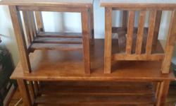 Up for sale is a set of 3 tables
1 Coffee tablet and 2 side tables
Color: Antique
Measures: Coffee Table: 44" Width x 20" Height
Material: Hard Wood
Condition: In very good working condition.
Price: Make an offer
Contact: 3477815571