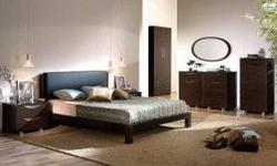 This Spanish Collection offers modern and stylish European bedroom set. With combination of wood veneer, leatherette and glass. Metal height adjustable legs of bed and nightstands and glass top of nightstands and dresser makes units even more futuristic.