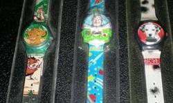 HAVE THESE DISNEY WATCHES FRO 1984-1999 THAT HAVE NEVER BEEN OPENED, 1O1 DATAMATIONS, TOY STORY, ARISTOCATS, Pocahontas, JUNGLE BOOK AND LION KING THAT I WANT TO SELL. SAW ONE ONLINE AT EBAY FOR $20.60. SELLING FOR $10 EACH OR $30 FOR ALL 6