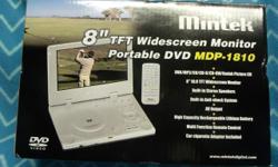 For Sale: Mintek 8? TFT Widescreen Portable DVD MDP-1810
This DVD is brand new, Never used and was purchased at Kohl?s for $269.99 + tax. Asking $175.00.
DVD/MP3/CD/CD-R/CD-RW/Kodak Picture CD compatible
8? 16:9 TFT Widescreen Monitor
Built In Speakers
