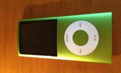 Green iPod Nano 4th Generation.
-8 GB capacity for 2,000 songs, 7,000 photos, or 8 hours of video
-Up to 24 hours of music playback or 4 hours of video playback when fully charged
-2-inch LCD with blue-white LED backlight and 320-by-240-pixel resolution