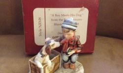 A Boy meets his dog == in good condition -displayed on shelve for many years Fine Bone China Figurine inspired by Norman Rockwell's ==This figure inspired by Norman Rockwell's Brown & Bigelow Calendar of 1958 Pride Of Parenthood Style NRM8. These