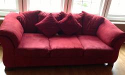 Great Condition Sofa and love seat for sale. It consists of a 3 seater and a love seat. Beautiful red color couch, rethink the most popular room in the house with these comfortable additions. Subtle texture and bold tufting with angular shapes provide