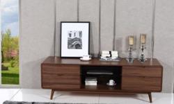 Quick and FREE Shipping within New York City. For more information call us or visit our page: https://www.furniturenyc.net/tv-stands.html
Providing Midcentury style, this charming TV stand boasts of warm walnut finish and 4 drawers with glass shelf for