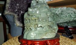Exceptional Antique Chinese Hand-Crafted Carved Hetian Jade Statue & Landscape Pine Tree on Wooden stand and Sage Hetian Jade-True jades are considerably very rare, and amongst this distinguished group lies the crÃ¨me de la crÃ¨me: Hetian jade. In Imperial