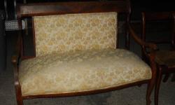 Antique settee (loveseat). Finished in gold. Seat is hand needlepointed with a baby blue background and colored flowers. Back is open, ball and stick. Seats two people. Very old!
Unable to load photos. Will e-mail upon request.
Pick-up only.