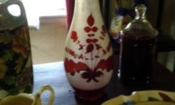 red and frosted glass hand crafted antique vase-perfect condition.please call 845-679-4291