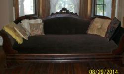 Beautiful antique Empire style sofa
It has some chips.
It measures 6'8" W x 2'1" D x 3'1" H (approximately).
The last picture shows the back of the wood rose and surrounding area which was broken by negligent movers while I was moving to my current