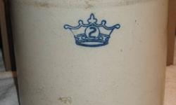 This is an antique pickling crock, wonderful piece of history, stoneware, glazed, has crazing throughout and a slight hairline on the inside, no cracks, no chips, has a blue crown and the number 2 stamped on it, measures approximately 9 1/2" diameter x 9