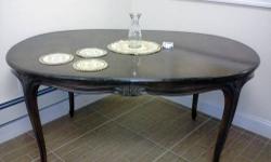 Antique style Oval dining table with special design on the wood
Width = 41" - Long = 5 ft (60") - extra 2 (Two) Leaf, 18" each ,
Table come up to 8 ft (96") - when adding the leafs to increase the table, 2 (Two) extra legs are attached to the bottom of