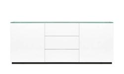 Arctic sideboard made by Voice AB, Sweden. This item is brand new and packed in its original box. The size is: : 71" x 20" x 25" high and in white high gloss. It has 3 drawers + 2 cabinet with doors with one shelf in each.
Regular price for this unit is: