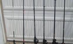 For Sale are 4 assorted spinning rods and reels. You can mix and match rod and reel. All are used and in good working condition.
Also is a Zebco combo rod (Centennial 2 piece rod and Zebco 202 reel)
in working condition.
The last is a used Abu Garcia
