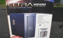 Ultra Wizard MS-Blue Model# ULT31584
USB/FireWire mid-tower PC case with 7 expansion slots supports up to 9 drive bays
AT, Baby AT, ATX, and Micro ATX compatible
Front swing-out bezel cover locks for security; side panel features quick-release hardware