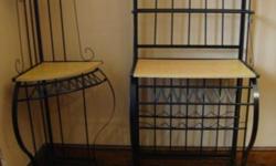 Three pieces in very good condition. Call 718-497-0799 ask for Marge.
1) Bakers rack, 67 1/2" H X 28"W X 16 1/2" D. 4 shelve and a 5 bottle wine rack under the wooden shelve. hard to see from the angle.
2) Corner rack, 68 1/2"H X 19" middle Out both