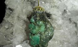 Deep Light and Dark Green Emerald Crystal Cluster Charm. This is a Beautiful Charm hand Crafted by Paulsgems with a Gold Crown on Top. This Crystal Charm would look Beautiful on around your neck on your gold or silver chain and especially it?s a one of a