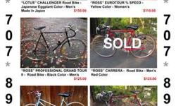 Hello,
We are selling (50) + vintage bicycles to choose from, men's, women's & banana seats, all colors, sizes & many brands, 10 speeds road bikes, 3 speeds and cruisers.
Something for everyone.
From $45 & Up, package deals available and, very reasonable