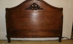 Antique bed frame, solid chestnut, c/a 1830, attached carvings,53"wx79"l; excellent condition. call 914-946-7030
Not standard size due to people being shorter inearly 1800's,
but can be mounted to standard metal frame to utilize modern size