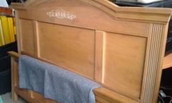 This is a Queen size headboard with footboard and a nightstand to match. Nightstand has markings on top That I am NOT charging for that you can have for free. This is a light wood headboard and footboard which is in very good shape.
Please call Linda
