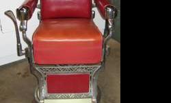 Belmont Barber Chair is 80+ years old, fair/good condition. Center of back has a worn spot; new owner may desire to replace it. Chrome is in good condition. Never had a head rest but the slot is there for it. Chair also reclines. Hydraulics in working