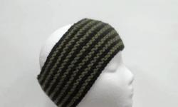 The colors of this headband ear warmer are black and medium green stripes. It is knitted with two yarns; the green is wool and the black acrylic. In creating my ear warmers, my number #1 goal was to produce a product that would keep the ears warm.