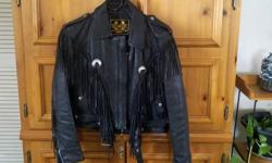 I have a size small womens black leather jacket in excellent condition, Size small. waist length has fringe on front back and sleeves. also has belt on waist It is heavy, beautiful jacket. Will not be needing it anymore.please call or text me @ 585=857