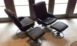 Wonderful barely used leather chairs for sale. The chairs feature a high back for head and neck comfort and the seat as well as the reclining angle are adjustable. Each chair comes with a matching footstool. $400.00 for the set or $200.00 each
Chair: