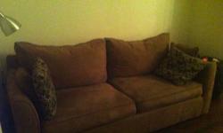 I have a brown couch in great shape for sale. It is a velvet material which is very easy to clean spills. I bought it several years ago from Huffman Koos for over $2,000.
