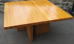 This table has a nice style and the thickness of the wood is hard to find. Over 30 years old, but in great condition for its age. Has character. Would work well in a big kitchen, casual dining room, or even as a conference table or shop table. The