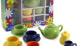 Just like Grandma used to play with!
Perfect for a Birthday or Valentines Gift for that Special Little Girl
Each cup is a different color, as well as the cream and sugar and the teapot.
This 13 piece set includes 4 cups, 4 saucers, a teapot with a lid, a