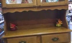 EUC solid wood hutch AKA China closet with 2 drawers & 2 cabinets
Sturdy & GREAT FOR SMALL SPACES (apt) OR LOW CEILINGS
71h x 36w x 18d
has a few nicks.scratches BUT no major wear on it tho
can also be sanded & refinished for your taste (real wood)